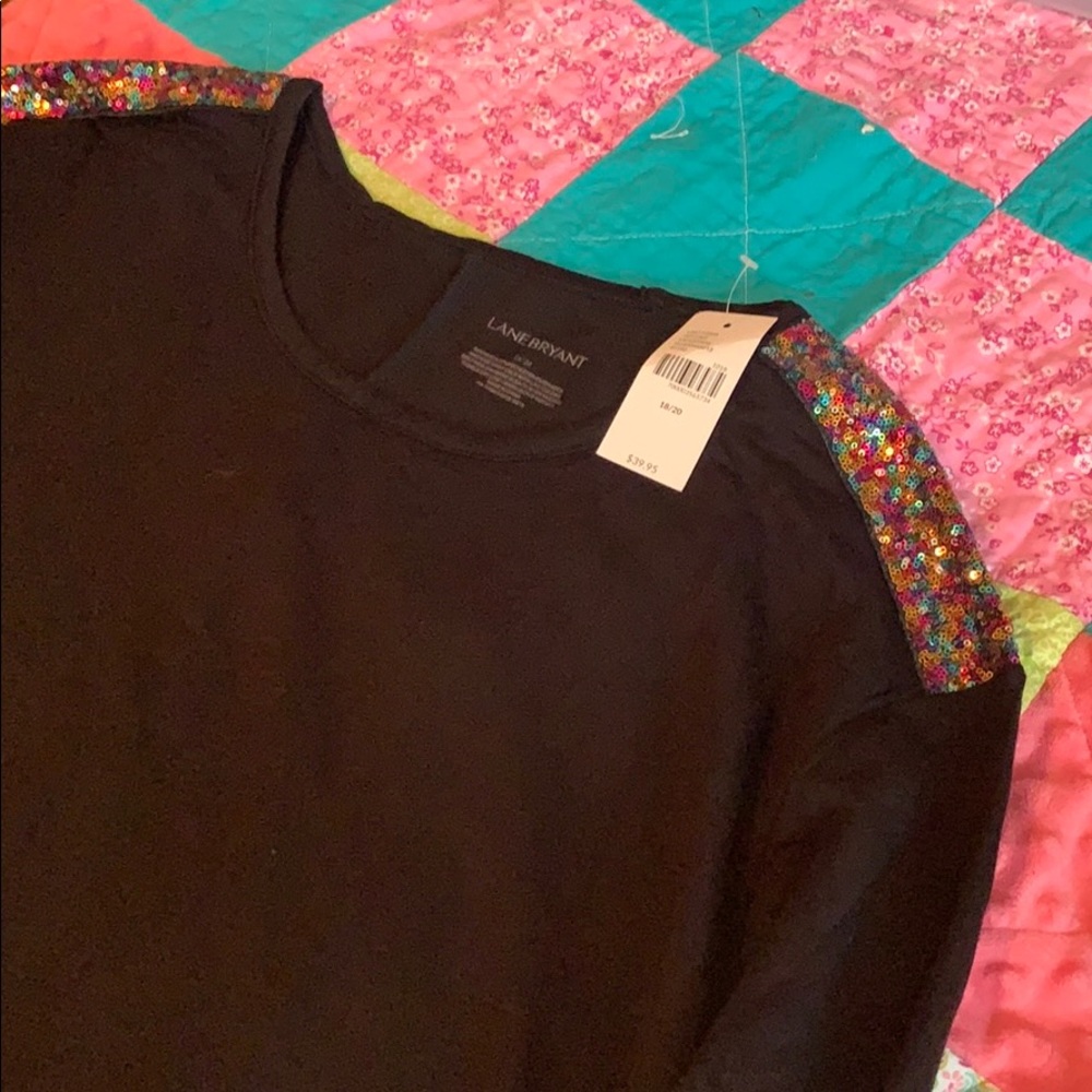 T shirt with sequins on sleeves